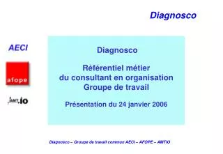 Diagnosco Référentiel métier du consultant en organisation Groupe de travail Présentation du 24 janvier 2006