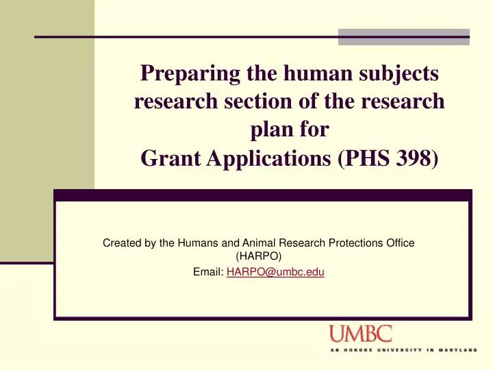 preparing the human subjects research section of the research plan for grant applications phs 398