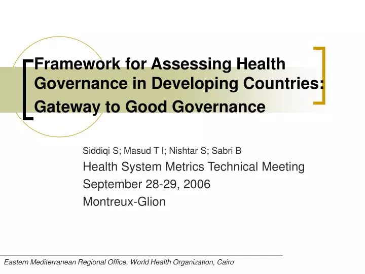 framework for assessing health governance in developing countries gateway to good governance