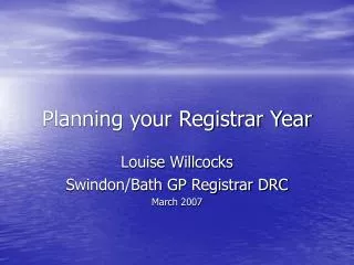 Planning your Registrar Year