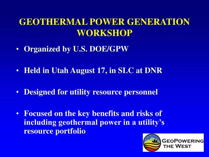 geothermal power generation workshop