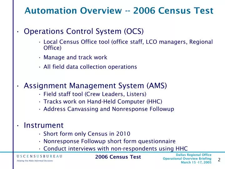 automation overview 2006 census test