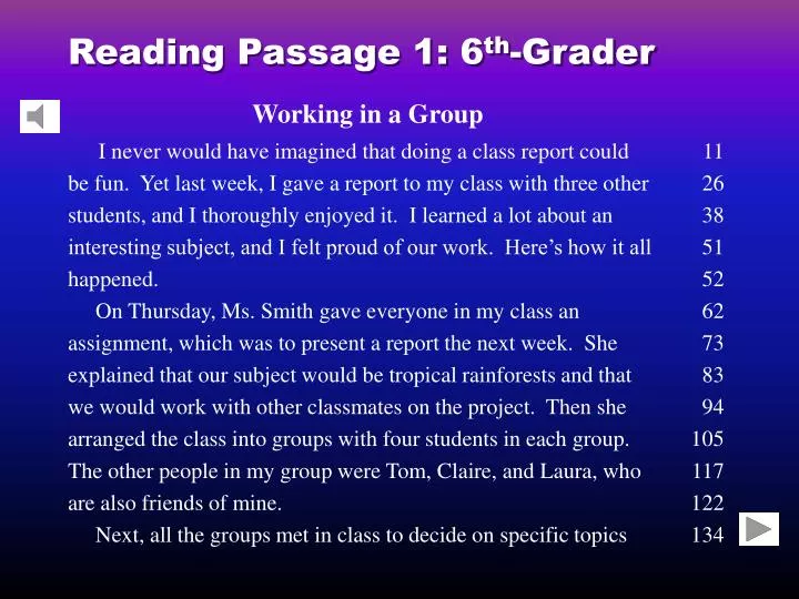 reading passage 1 6 th grader