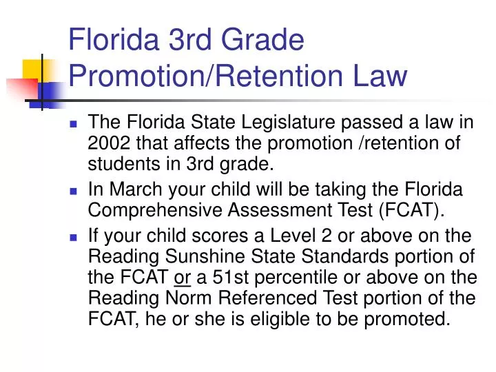 florida 3rd grade promotion retention law