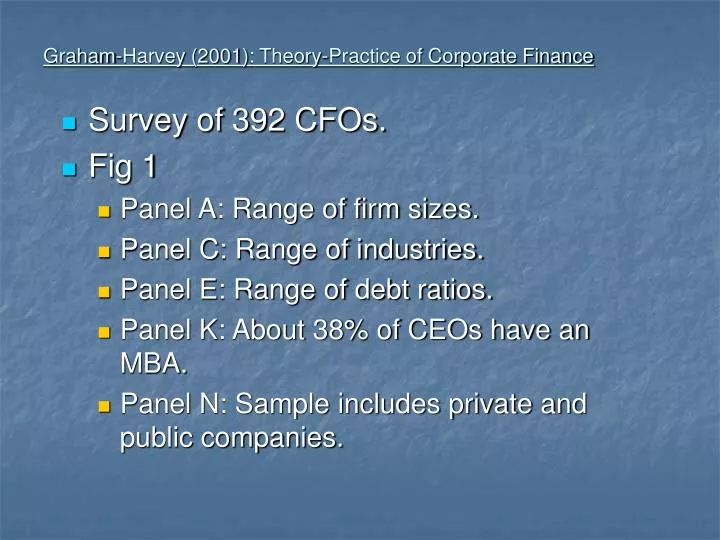 graham harvey 2001 theory practice of corporate finance