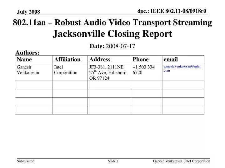 802 11aa robust audio video transport streaming jacksonville closing report