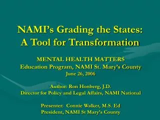 NAMI’s Grading the States: A Tool for Transformation