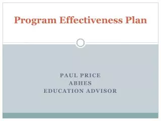 Program Effectiveness Plan