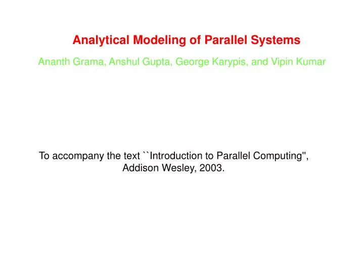 analytical modeling of parallel systems