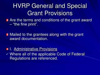 HVRP General and Special Grant Provisions