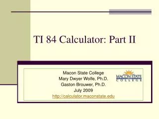 TI 84 Calculator: Part II