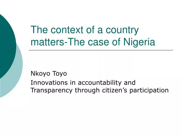 the context of a country matters the case of nigeria