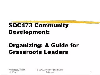 SOC473 Community Development: Organizing: A Guide for Grassroots Leaders