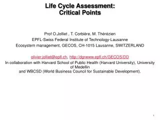 Life Cycle Assessment: Critical Points