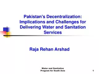 Pakistan's Decentralization: Implications and Challenges for Delivering Water and Sanitation Services