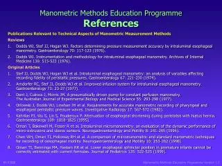 Manometric Methods Education Programme References