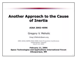 Another Approach to the Cause of Inertia AIAA 2002-4096