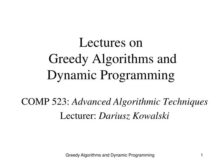 lectures on greedy algorithms and dynamic programming
