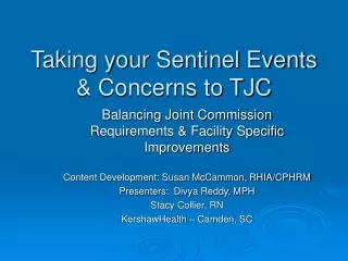 Taking your Sentinel Events &amp; Concerns to TJC
