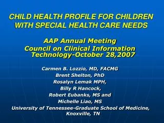 CHILD HEALTH PROFILE FOR CHILDREN WITH SPECIAL HEALTH CARE NEEDS