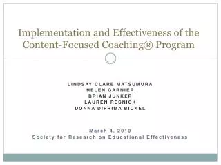 Implementation and Effectiveness of the Content-Focused Coaching® Program