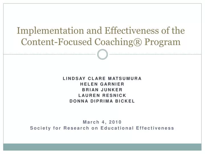 implementation and effectiveness of the content focused coaching program