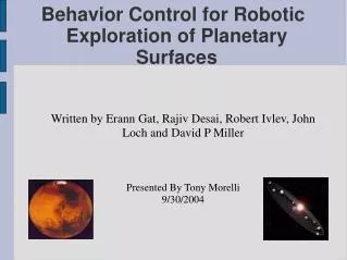 Behavior Control for Robotic Exploration of Planetary Surfaces