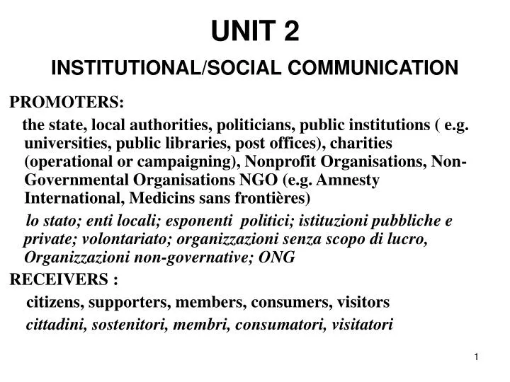 unit 2 institutional social communication