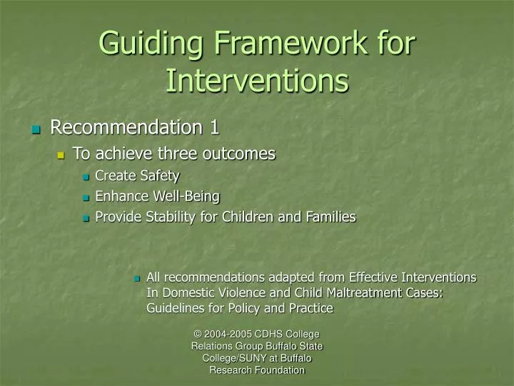 guiding framework for interventions