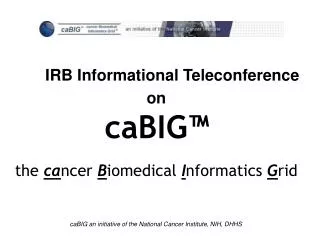 IRB Informational Teleconference on caBIG™ the ca ncer B iomedical I nformatics G rid