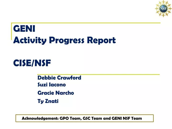 geni activity progress report cise nsf