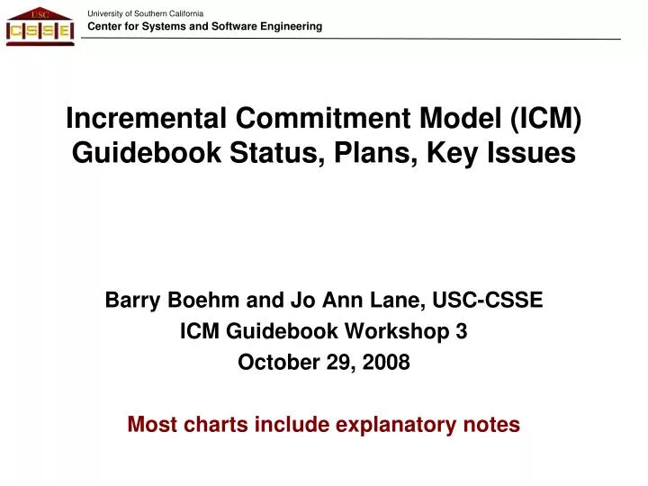 incremental commitment model icm guidebook status plans key issues