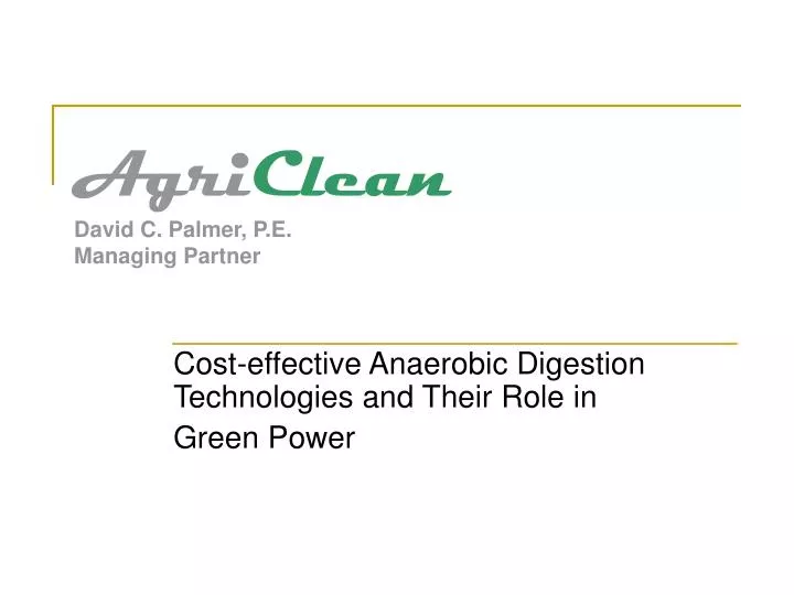 agri clean david c palmer p e managing partner