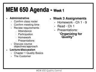 MEM 650 Agenda - Week 1