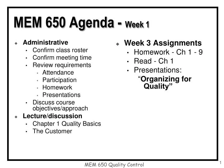 mem 650 agenda week 1