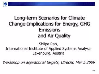 Long-term Scenarios for Climate Change-Implications for Energy, GHG Emissions and Air Quality