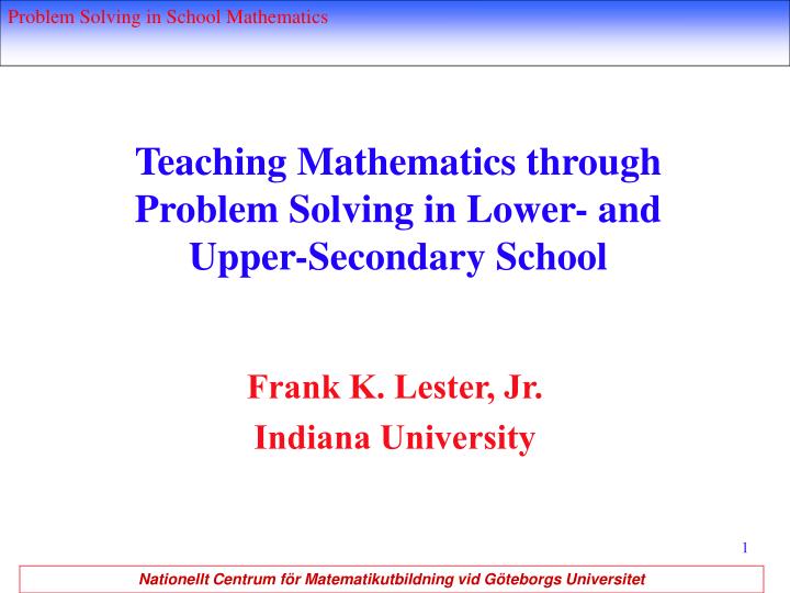 teaching mathematics through problem solving pdf