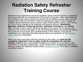Radiation Safety Refresher Training Course