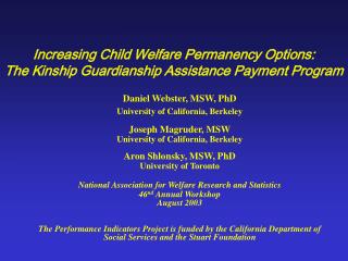 Increasing Child Welfare Permanency Options: The Kinship Guardianship Assistance Payment Program