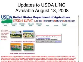 Updates to USDA LINC Available August 18, 2008
