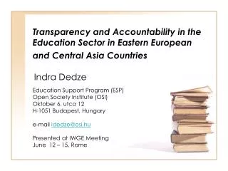 Transparency and Accountability in the Education Sector in Eastern European and Central Asia Countries