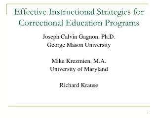 Effective Instructional Strategies for Correctional Education Programs