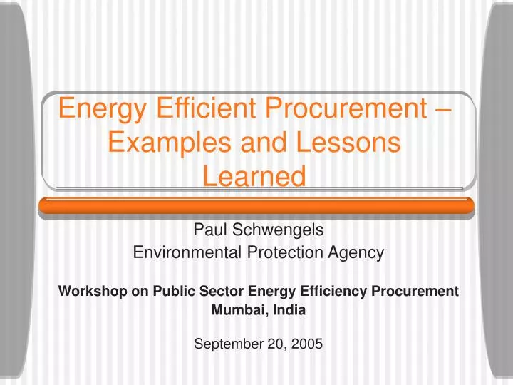 energy efficient procurement examples and lessons learned