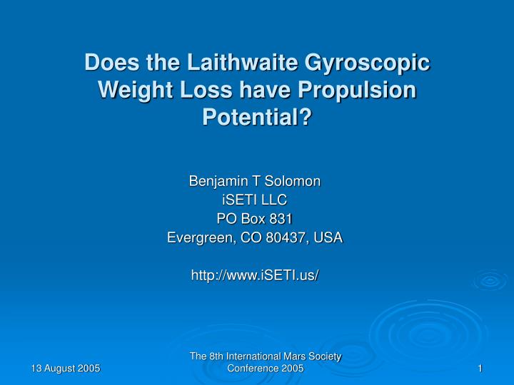 does the laithwaite gyroscopic weight loss have propulsion potential