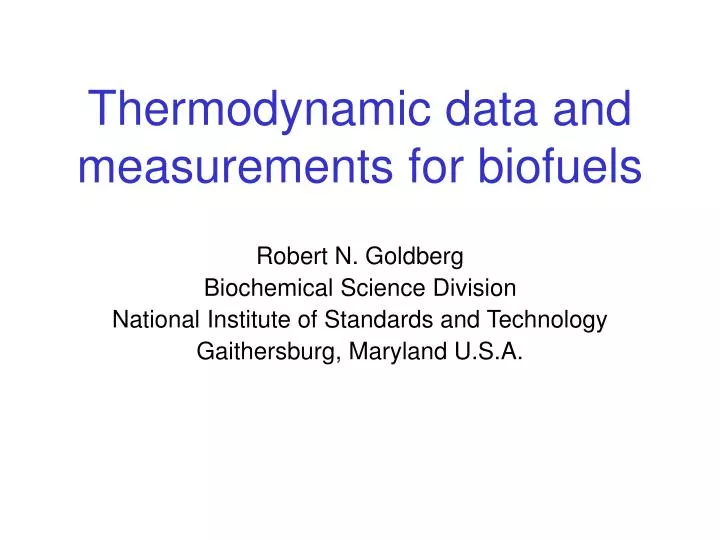 thermodynamic data and measurements for biofuels