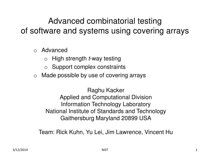 advanced combinatorial testing of software and systems using covering arrays