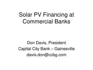 Solar PV Financing at Commercial Banks