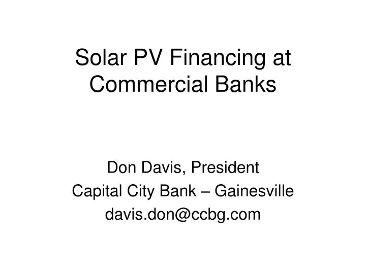 solar pv financing at commercial banks