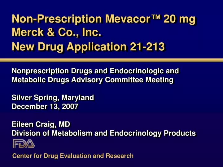 non prescription mevacor 20 mg merck co inc new drug application 21 213