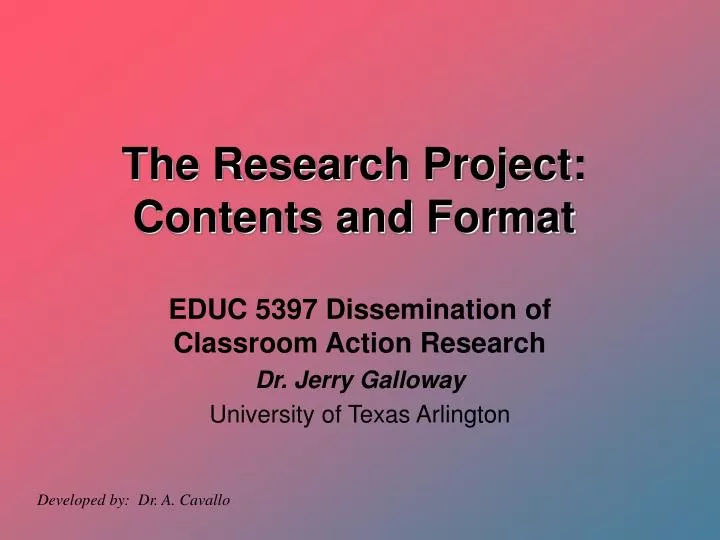the research project contents and format